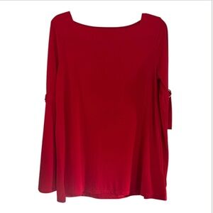 Ellen Tracy Red Boxy Long Sleeve Tunic